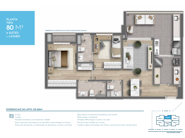 Rua Estevão Lopes, 156 – Butantã, São Paulo Sp – 80M² 2 Suítes Planta Tipo